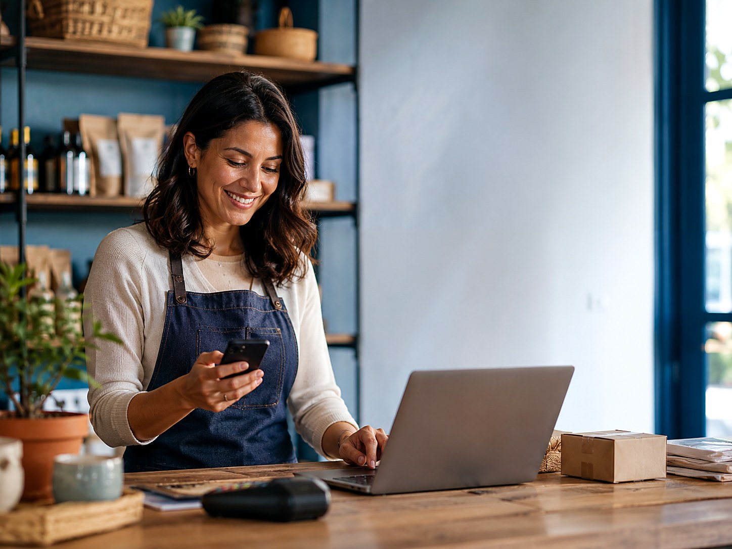 Tienda online de PyME-Commerce con vendedor IA, en computador y celular